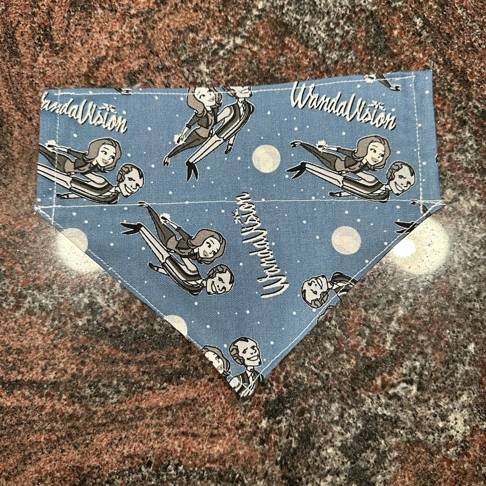 Handmade Reversible pet bandana made with WandaVision fabric